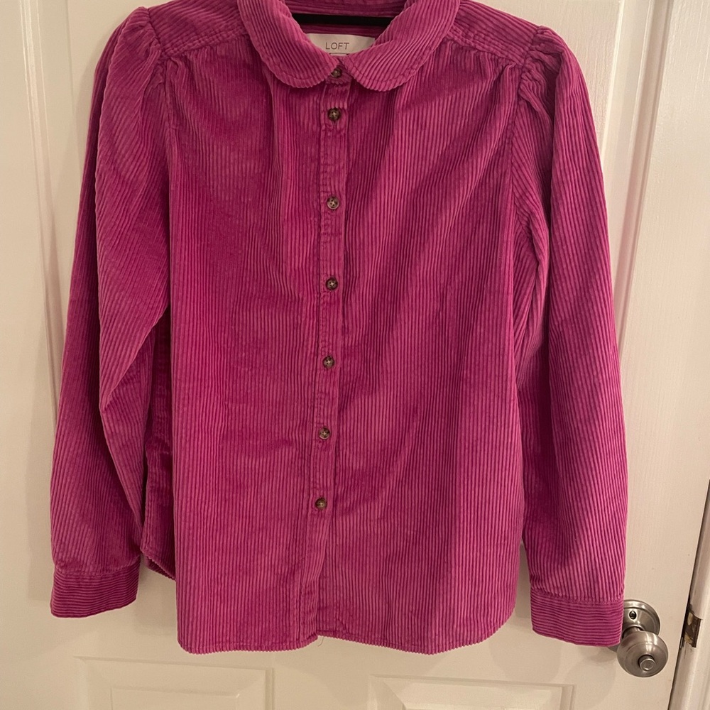 LOFT Kids Button Down Shirt in Vibrant Pink